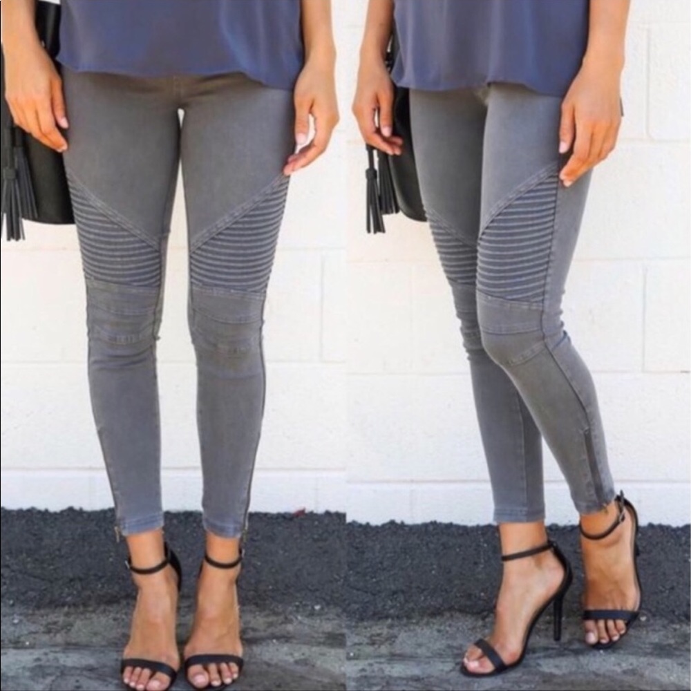 LAST 1!Gray Moto Biker Pant Legging W/Ankle Zipper - Picture 2 of 2
